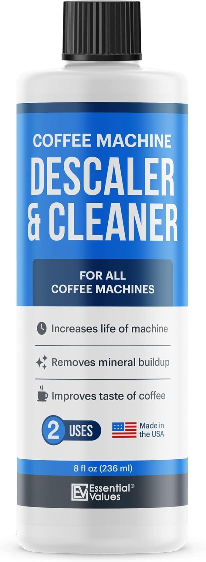 Coffee Machine Descaler - 2 Uses - Descaling Solution for Nespresso Breville Keurig Jura & More - USA Made Cleaner For All Coffee Machines, Glass Pot Cleaner and Espresso Makers