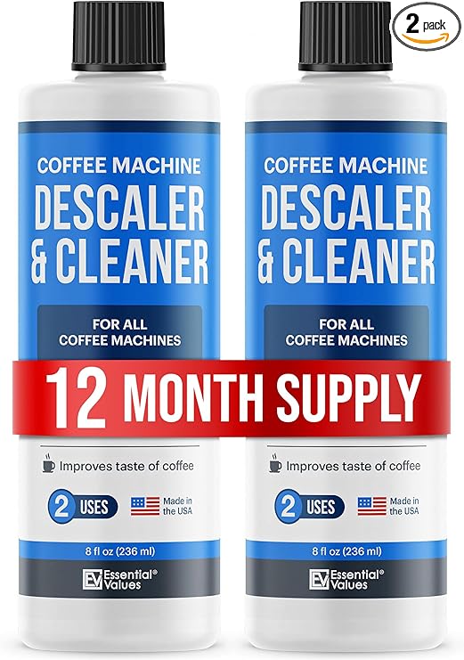 Essential Values Universal Descaling Solution for Keurig Breville Nespresso & Delonghi (4 Uses) | Coffee Machine Descaler Cleaner | Liquid To Descale Automatic Coffee Makers & Espresso Machines