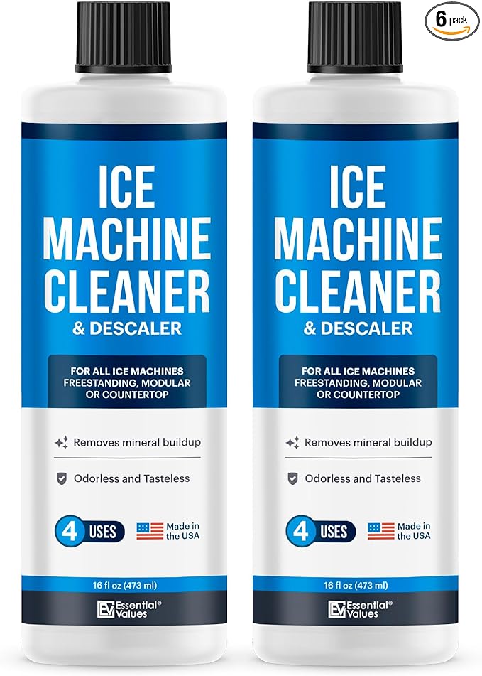 Essential Values Ice Machine Cleaner and Descaler Sanitizer - 16 fl oz Descaler - Ice Maker Cleaner Solution Compatible with All Major Brands (2 pack) - Fresh Ice Machine Cleaner