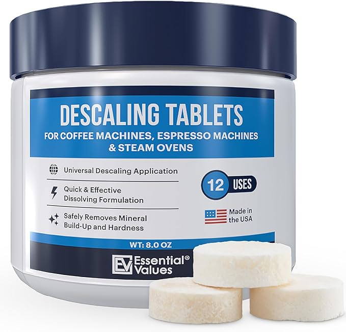Essential Values Coffee Cleaner Descaling Tablets - 12 Count Descaler Coffee Machine - For Jura, Miele, Bosch, Tassimo Espresso Machines and Miele Steam Ovens