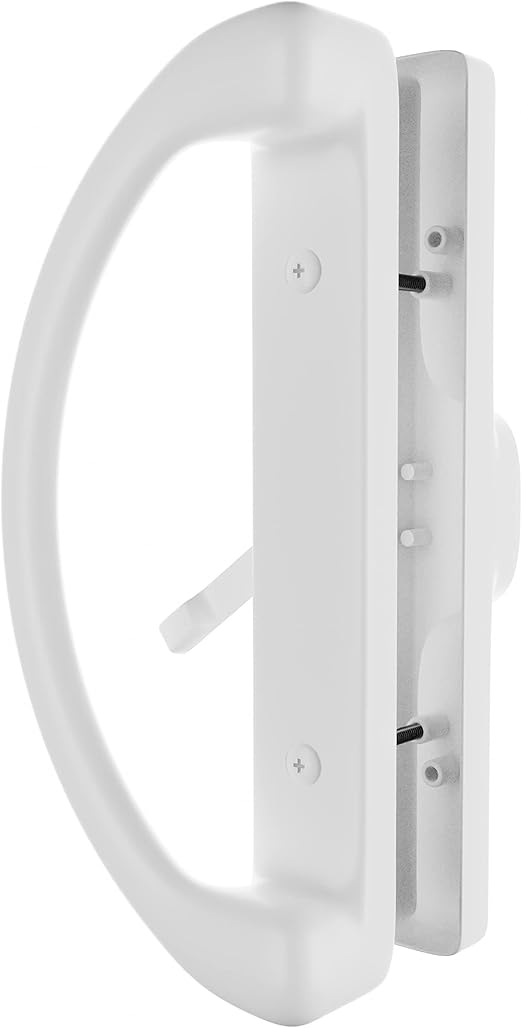 Essential Values Patio Door Handle Set, Replacement Sliding Door Handle Set (No Lock, Non-Keyed) | 2-Handle White Diecast Handles for Sliding Doors | 3-15/16” Hole Spacing for Mortise Style Locks