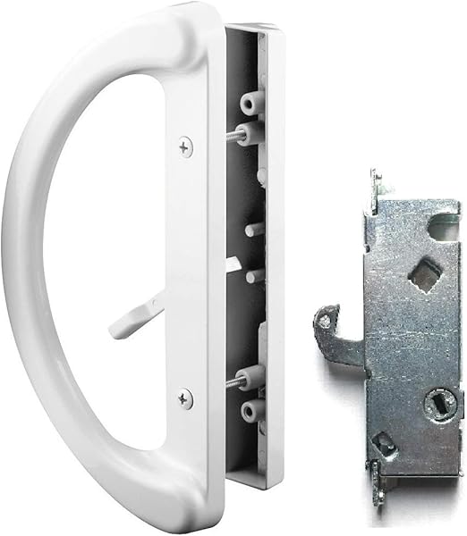 Essential Values Patio Door Handle Set, Sliding Door Lock (Handle + Latch Combo) | 2-Handle White Diecast Replacement for Sliding Doors | 3-15/16” Hole Spacing for Mortise Style Locks