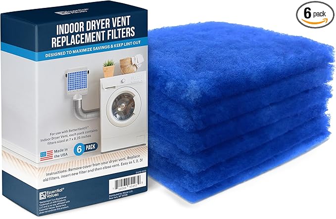 6-Pack Dryer Filter Replacement - Compatible with Better Vent Indoor Dryer Vent