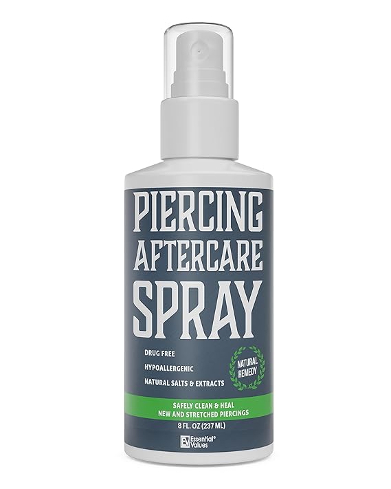 Essential Values Piercing Aftercare Spray (8 OZ Per Bottle) - Natural & Gentle on Contact - Made in USA