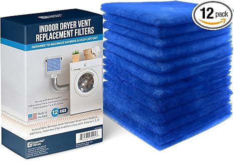 12 Pack Dryer Filter Replacement - Compatible with Better Vent Indoor Dryer Vent (60 Dryer Loads Total)